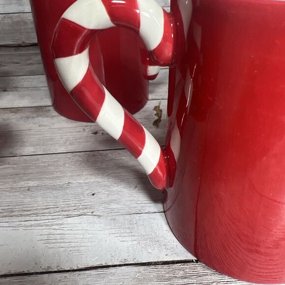 VINTAGE FITZ & FLOYD 4- CERAMIC SANTA RED CANDY CANE MUG Christmas Holiday - Picture 5 of 5